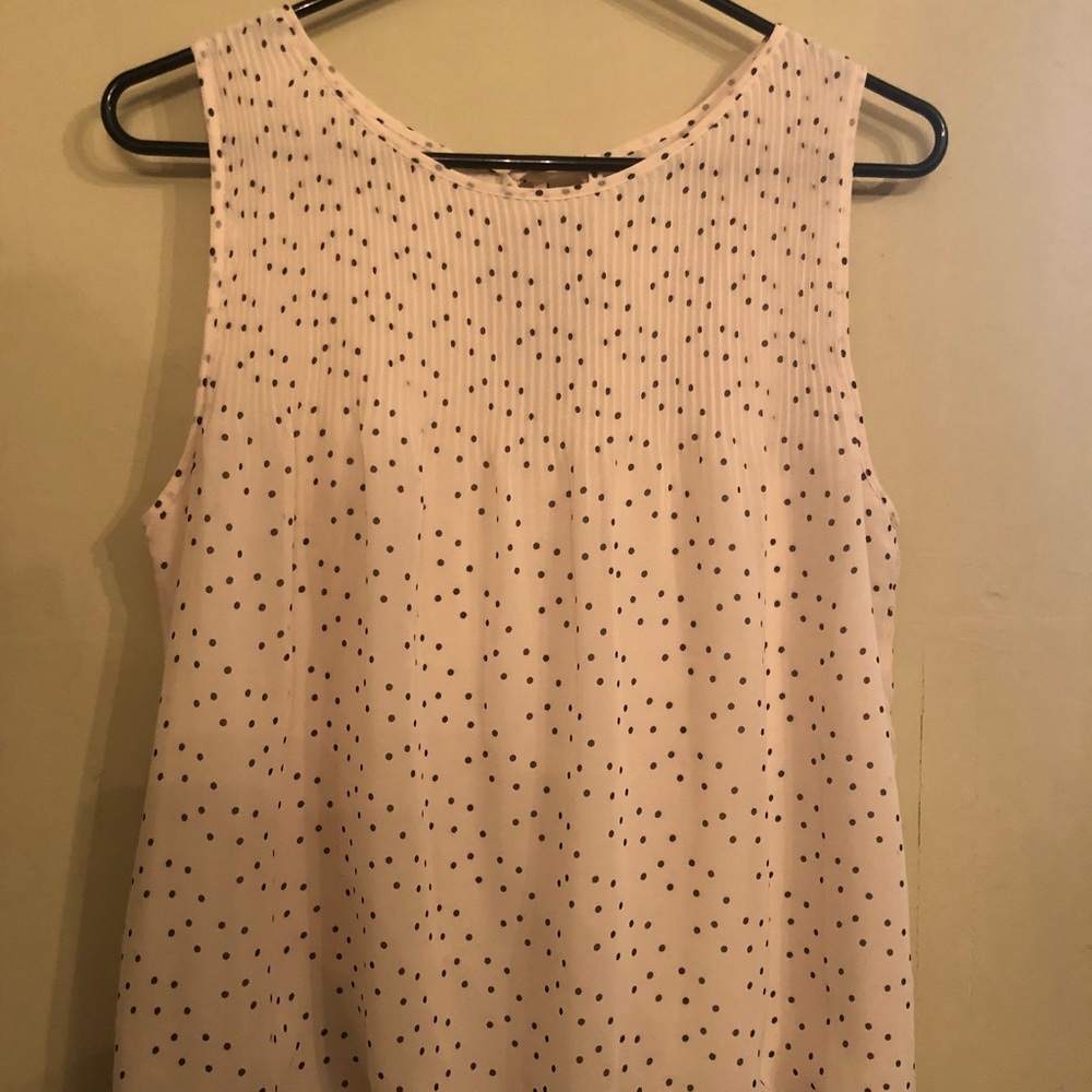 Gray and Cream Polka Dot Pleated Keyhole Top